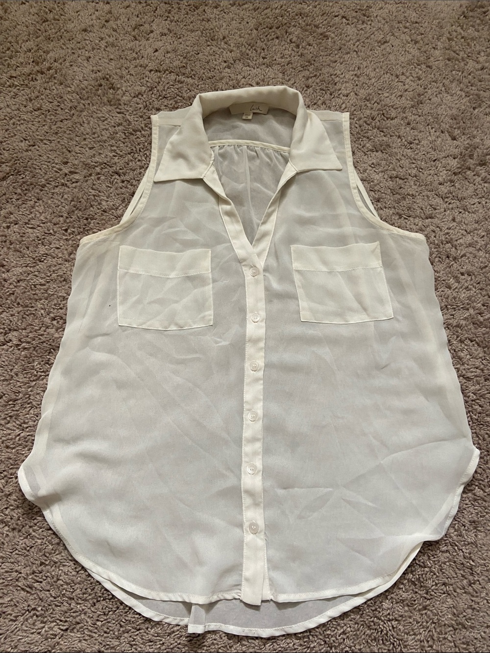 Lush Sheer Button-Up Sleeveless Blouse White